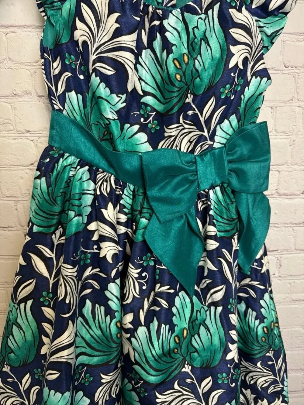 Dressed up by Gymboree blue green floral party dress with bow size 8 girls